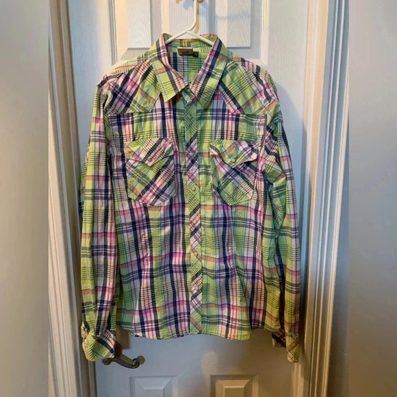 True Religion women’s button down(snaps) long sleeve plaid shirt, 100% cotton 2X - Picture 1 of 10